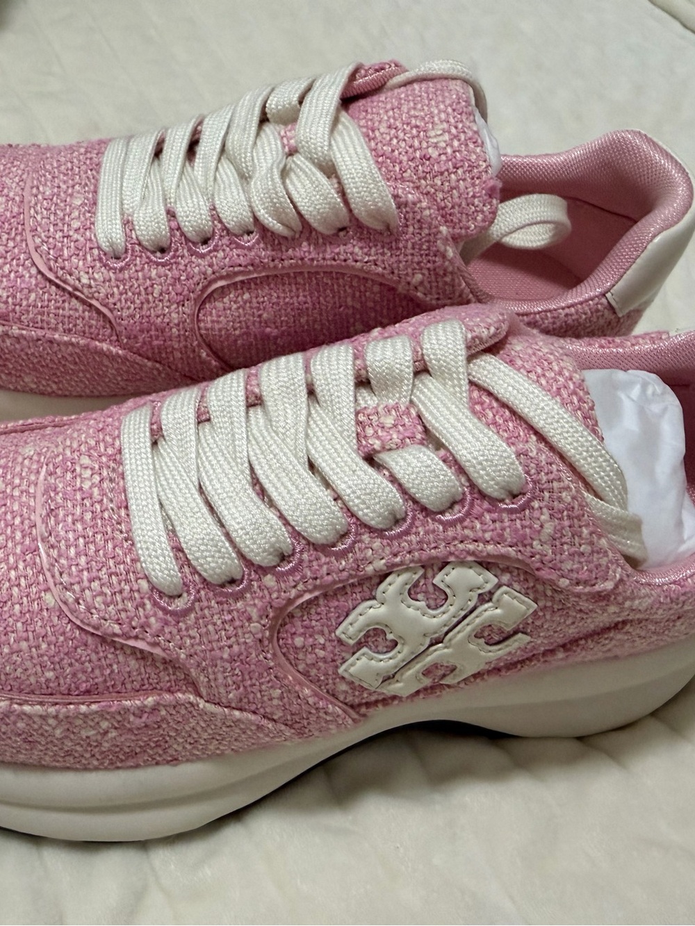 NWT NEW Tory Burch Good Luck Kick Trainer Tweed Sneaker Pink Size 7